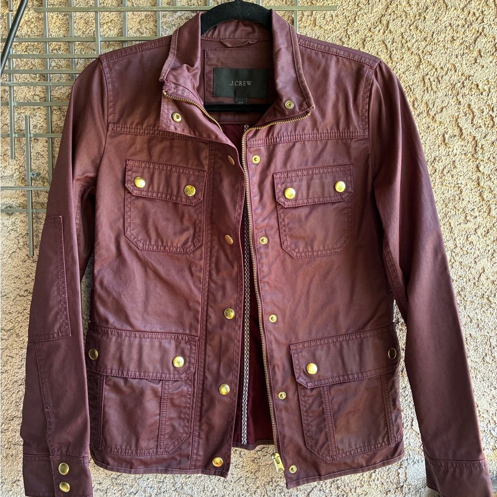 J. Crew Maroon Downtown Utility Jacket with Gold Accents